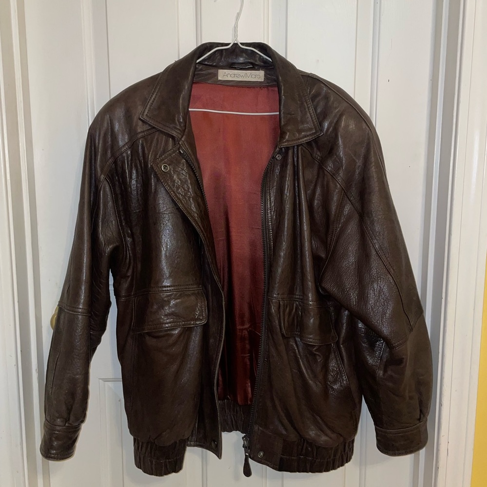 Oversized Vintage Brown Leather Jacket.